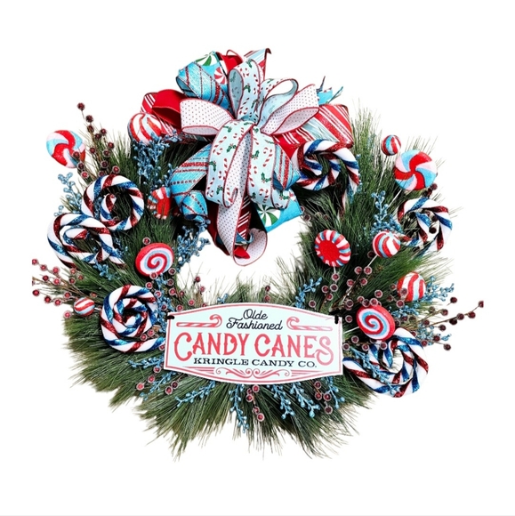 Whimsical Candy Cane Christmas wreath - Picture 4 of 12